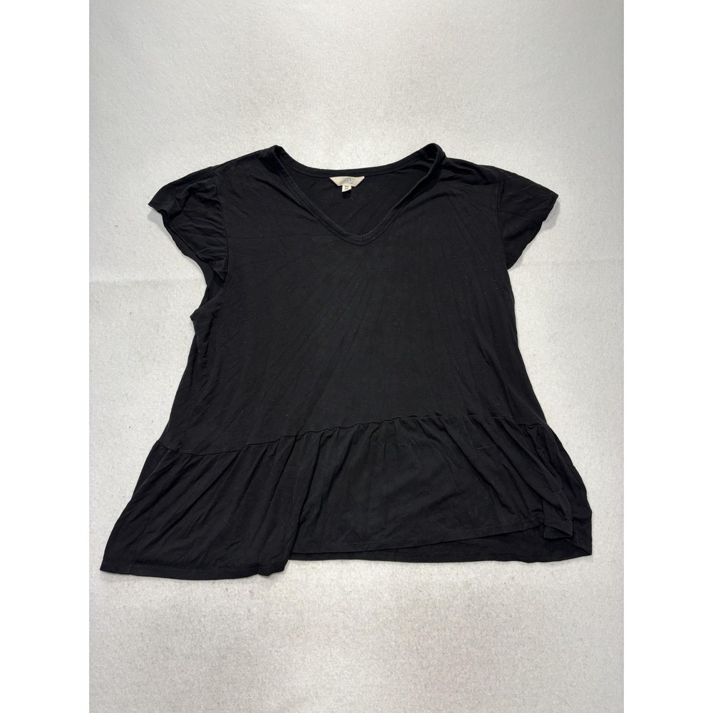 Time And Tru Shirt Womens 2XL Black V Neck Ruffle Hem Peplum Tee TT231000719978